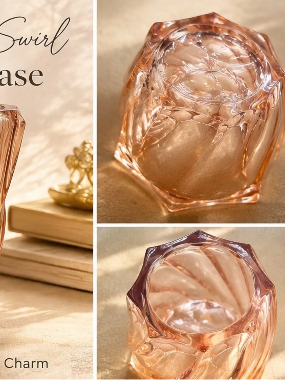 Vintage Pink Swirl Art Glass Vase - Brand: